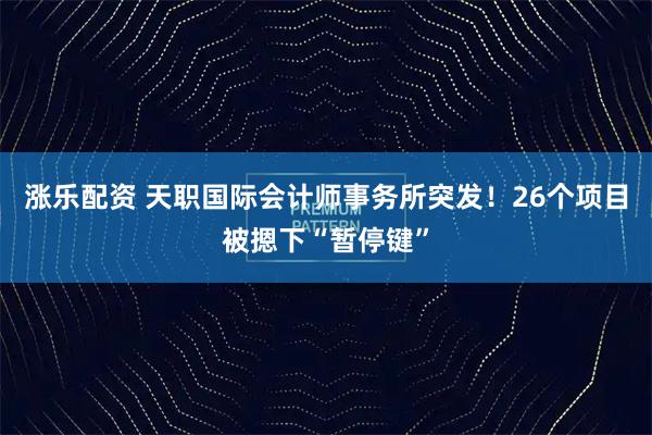涨乐配资 天职国际会计师事务所突发！26个项目被摁下“暂停键”