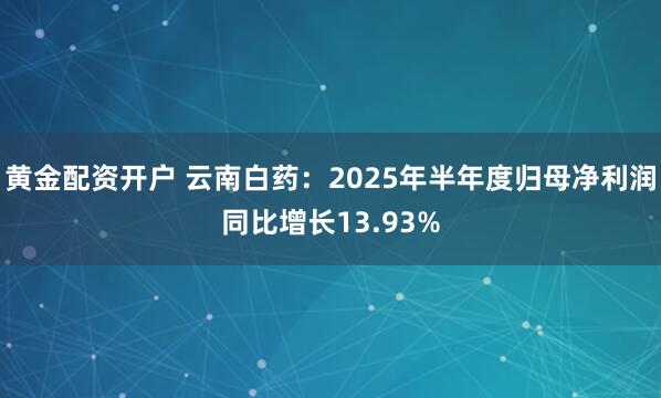 黄金配资开户 云南白药：2025年半年度归母净利润同比增长13.93%